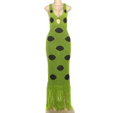 EVE Black Polka-dot Sleeveless Tassel Long Dress GSLF-W25D78177