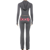 EVE Letter Print Long Sleeve Hooded Pants Suit GSLF-K25S77547