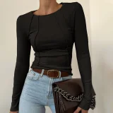 EVE Solid Color Long Sleeve Tops GWTC-W0764