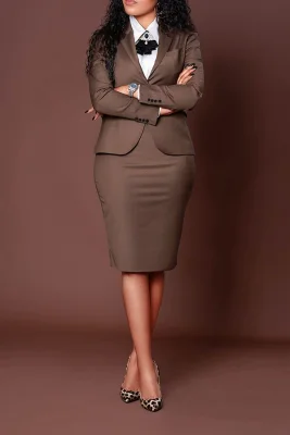 Plus Size Fashion Long-Sleeve Blazer and Pencil Skirt Suit GWTC-W0777