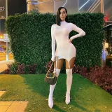 EVE Long Sleeve Solid Color Mini Dress+Stockings 2 Piece Set GWTC-W0316