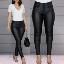 EVE Plus Size Solid Color PU Leather Casual Pants GWTC-W0314