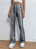 EVE Plus Size Bohemian Slim Flared Printed Pants GWTC-W0730