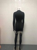 EVE Long Sleeve Solid Color Mini Dress+Stockings 2 Piece Set GWTC-W0316
