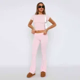 EVE Solid Color Casual Two Piece Pants Set GWTC-W0719