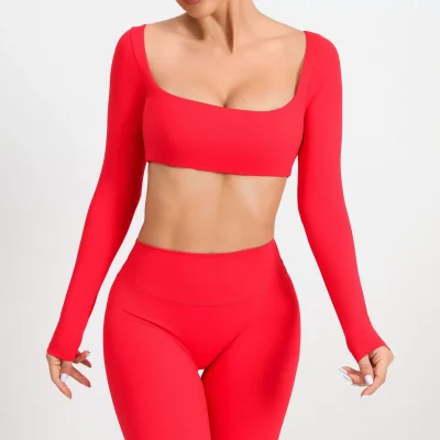 EVE Long Sleeve Square Neck Sport Two Piece Pants Set GQSA-1053