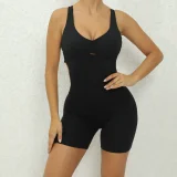 EVE Solid Color Hollow Out Sport Romper GQSA-21431