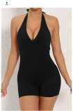 EVE Solid Color Halterneck Tie Up Sport Romper GQSA-2283