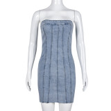 EVE Sexy Wrap-Front Denim Bodycon Dress GYHF-9220DD