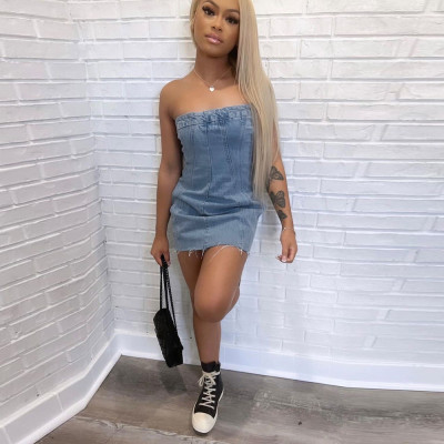 EVE Sexy Wrap-Front Denim Bodycon Dress GYHF-9220DD