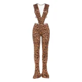 EVE Deep V Neck Tie Up Bodysuit Pants Suit  XEF-K25S78349