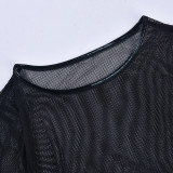 EVE Sexy Mesh See Through Patchwork T Shirt Pant Suit GYHF-9075SD