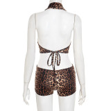 EVE Leopard Print Twist-Knot Patchwork Romper MXBF-J25RP214