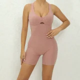 EVE Solid Color Hollow Out Sport Romper GQSA-21431