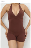 EVE Solid Color Halterneck Tie Up Sport Romper GQSA-2283