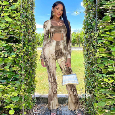 EVE Print Long Sleeve T Shirt Two Piece Pant Set GYHF-9638SD
