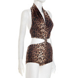 EVE Leopard Print Twist-Knot Patchwork Romper MXBF-J25RP214