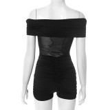 EVE Patchwork Mesh One Shoulder Romper MXBF-J25RP190