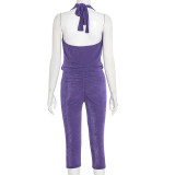 EVE Solid Color Halterneck Tops Two Piece Pants Set GDSF-D25ST352