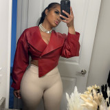 EVE PU Leather Solid Color Irregular Coat XEF-K25C77277