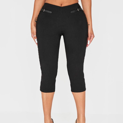 EVE Slim Leather-buckle Casual Trousers GDSF-J25PT236