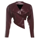 EVE PU Leather Solid Color Irregular Coat XEF-K25C77277