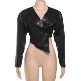 EVE PU Leather Solid Color Irregular Coat XEF-K25C77277