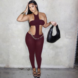 EVE Backless Halterneck Solid Color Jumpsuit XEF-K25Q79068