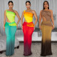 EVE Sexy Off-Shoulder Gradient Color Maxi Dress BY-7473