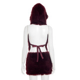 SC Deep V-neck Hooded Strapless Skirt Fur Set MXBF-J25ST219