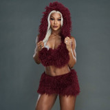 SC Deep V-neck Hooded Strapless Skirt Fur Set MXBF-J25ST219