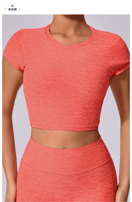 EVE Solid Color Backless Short Sleeve Sport Tops GQSA-71240