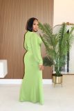 EVE Deep V Neck Long Sleeve Split Maxi Dress XHXF-469