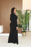 EVE Deep V Neck Long Sleeve Split Maxi Dress XHXF-469