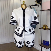 EVE Lapel Color Block Shirt Shorts 2 Piece Set GCNE-72843