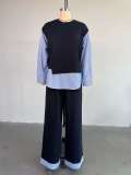 EVE Patchwork Stripe Tops Two Piec Pants Set GCNE-72425