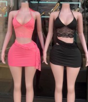 Pre Order: About 7 work days shipping Bow Lace See Through Skirt Set YUEM-300831