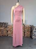 EVE Single Shoulder Solid Color Maxi Dress GCNE-72610