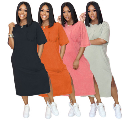 EVE Solid Color Short Sleeve Midi Dress GCNF-0109
