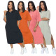 EVE Solid Color Short Sleeve Midi Dress GCNF-0109