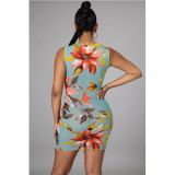 EVE Sexy Print Hollow Out Tie Up Mini Dress GCNF-0121