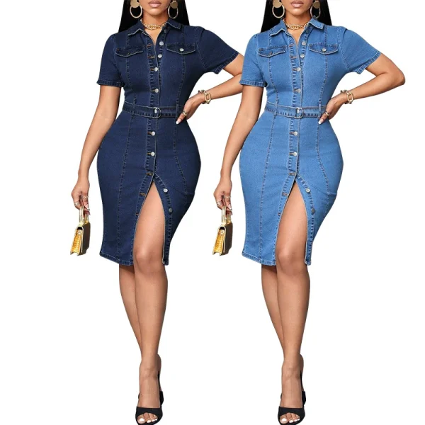 EVE Retro Breasted Denim Midi Dress GDAM-218733