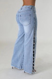 EVE Split Metal Chain Diamond Straight Jeans LSD-2522