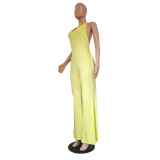 EVE Halterneck Backless Solid Loose Jumspuit GCNF-0174