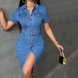 EVE Retro Breasted Denim Midi Dress GDAM-218733