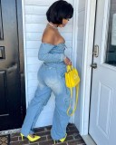 EVE Off Shoulder Long Sleeve Denim Jumpsuit LSD-2531