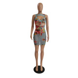 EVE Sexy Print Hollow Out Tie Up Mini Dress GCNF-0121