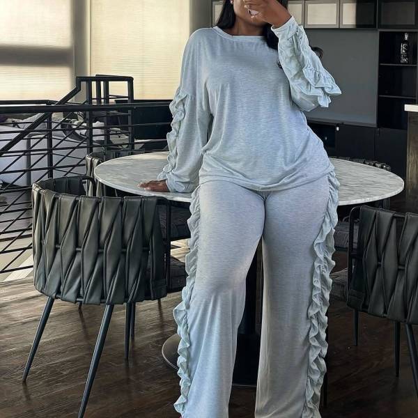 EVE Ruffles Long Sleeve Tops Pants Loose Suit LSD-2548