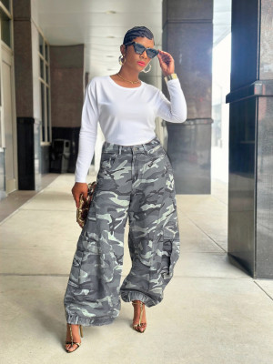 EVE Camouflage Print Loose Wide Leg Pants GYLN-4322