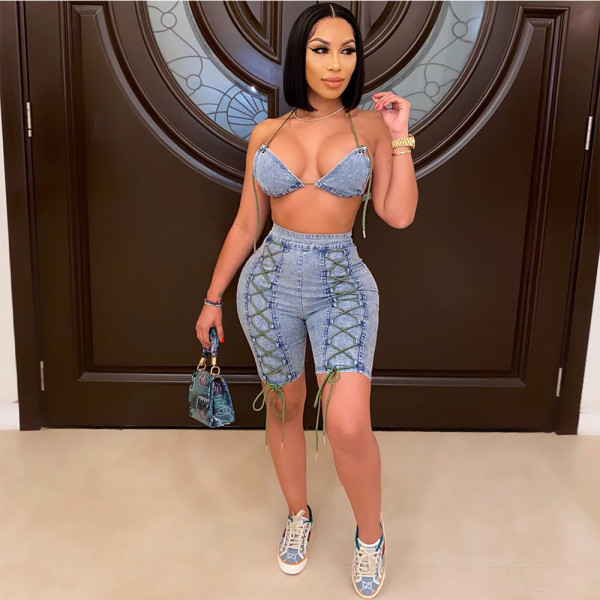 EVE Sexy Halterneck Bra And Shorts Two Piece Set GCNF-0093